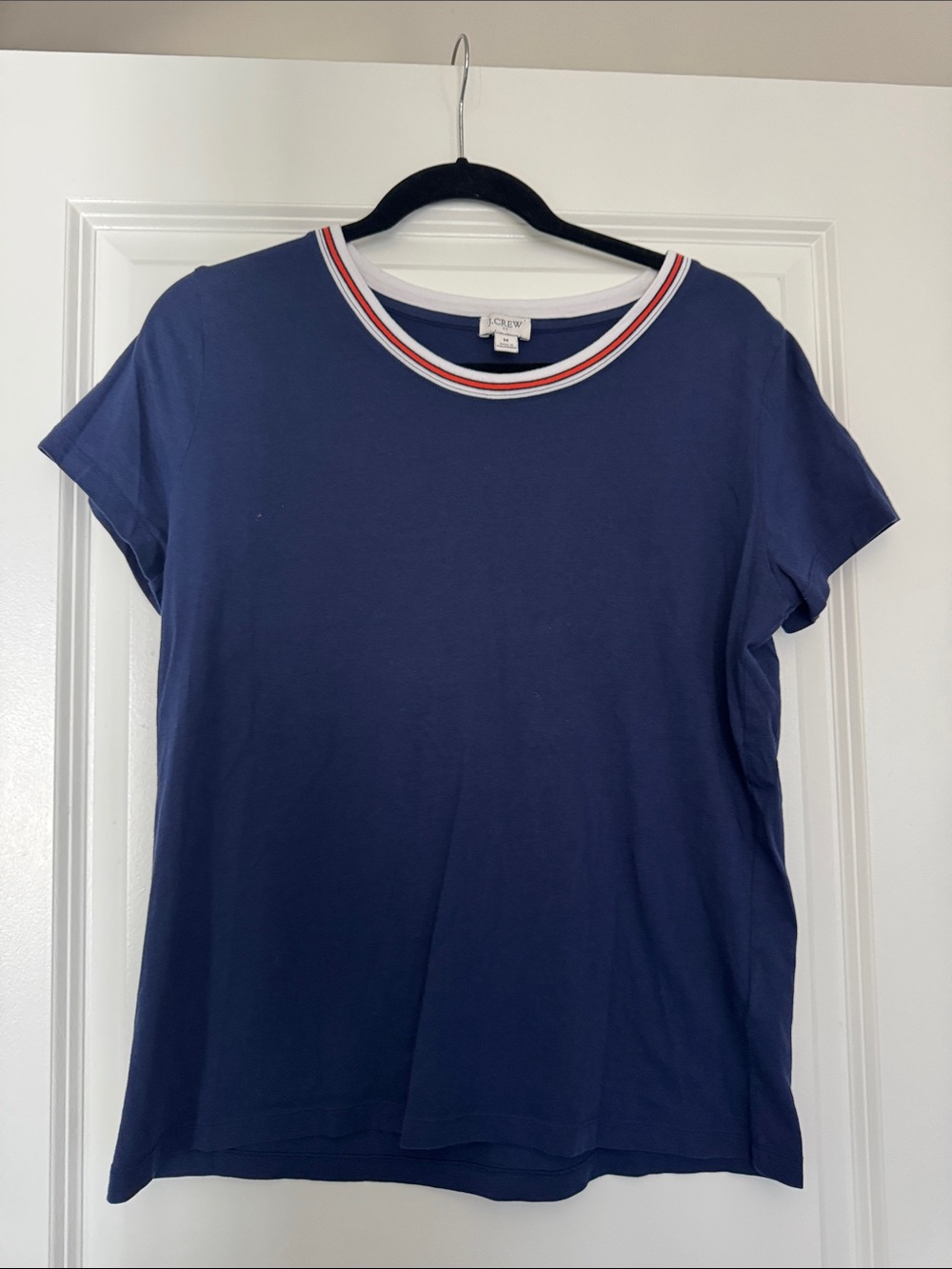 J. Crew Navy Tee with Red & White Stripe Trim